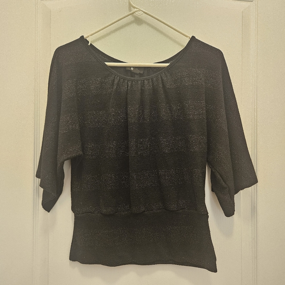 BCX women's size M Medium black dress shirt top with wide sleeves black striped